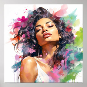 African American Woman Pink and Green Painting Poster