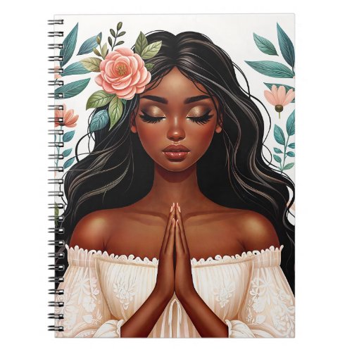 African American Woman Praying Floral Notebook