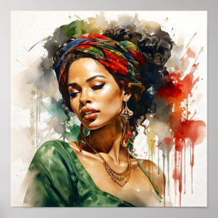 African American Woman Red and Green Painting Poster