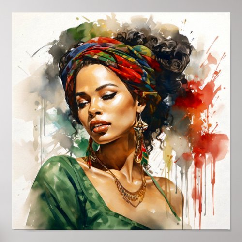 African American Woman Red and Green Painting  Poster