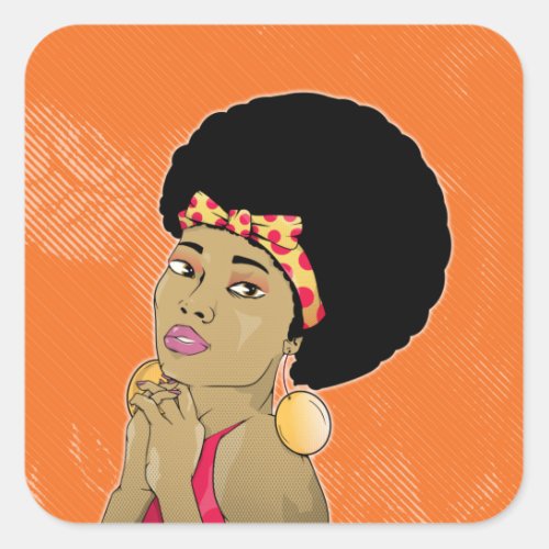 African American Woman Seventies Disco Square Sticker
