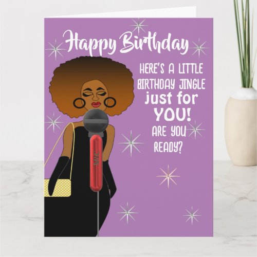 African American Woman Singing Microphone Card