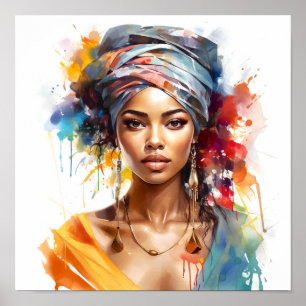 African American Woman Watercolor Painting Poster