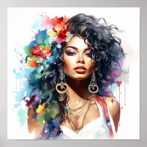 African American Woman Watercolor Painting  Poster