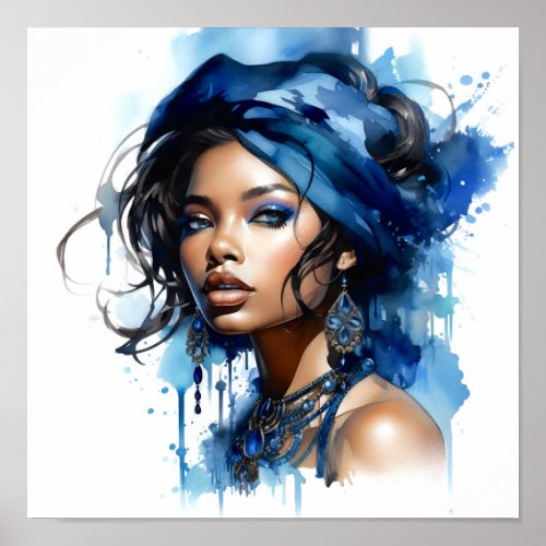 African American Woman Watercolor Painting  Poster