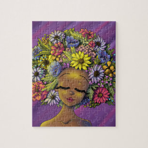 African American Woman with a Flowery Afro Jigsaw Puzzle