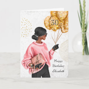 African American Woman with Balloons Birthday Holiday Card