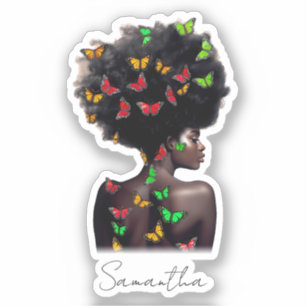 African American Woman with Butterfly-Filled Afro Sticker