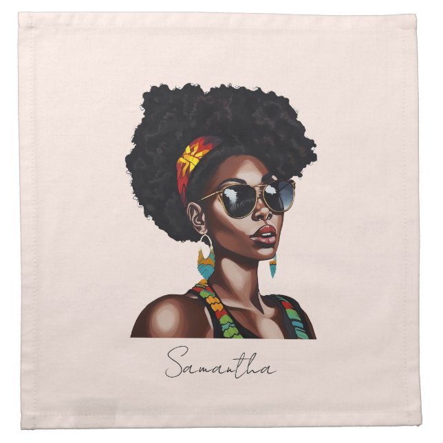 African American Woman with Chic Sunglasses Cloth Napkin (Front)