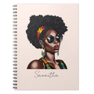 African American Woman with Chic Sunglasses Notebook