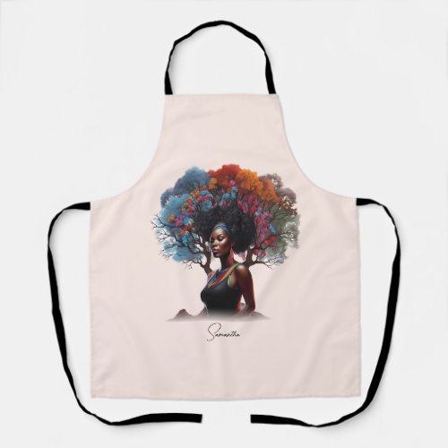 African_American Woman with Colorful Tree_Adorned  Apron