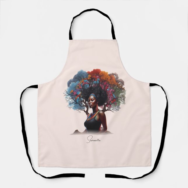 African-American Woman with Colorful Tree-Adorned  Apron (Front)