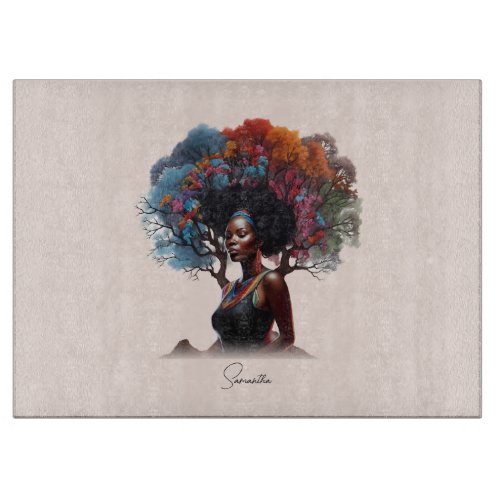 African_American Woman with Colorful Tree_Adorned  Cutting Board