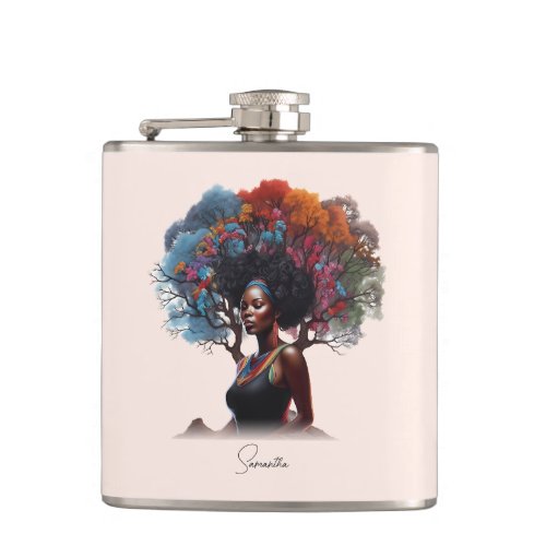 African_American Woman with Colorful Tree_Adorned  Flask