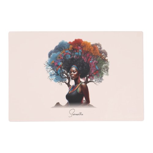 African_American Woman with Colorful Tree_Adorned  Placemat