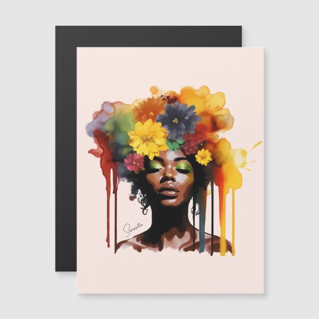 African-American Woman with Floral Afro Hair (Front/Back)