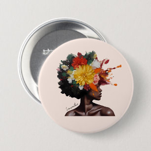 African-American Woman with Floral Afro Hair (2) Button