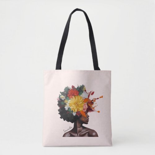 African_American Woman with Floral Afro Hair 2 Tote Bag