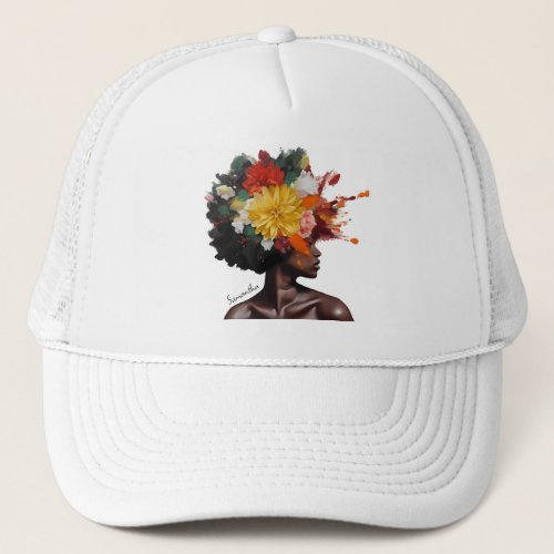 African_American Woman with Floral Afro Hair 2 Trucker Hat