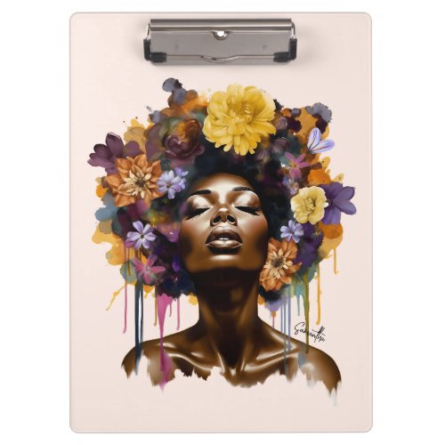 African_American Woman with Floral Afro Hair 3 Clipboard