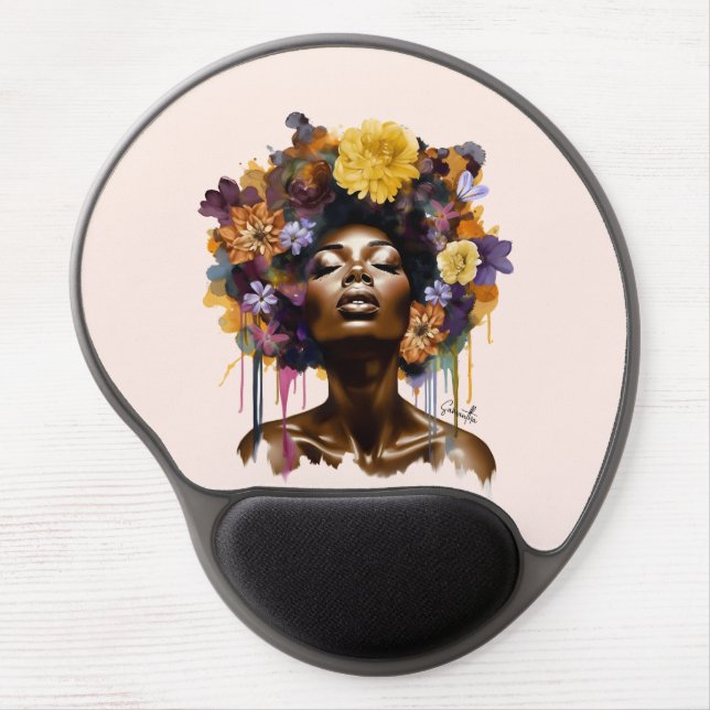 African-American Woman with Floral Afro Hair (3) Gel Mouse Pad (Front)