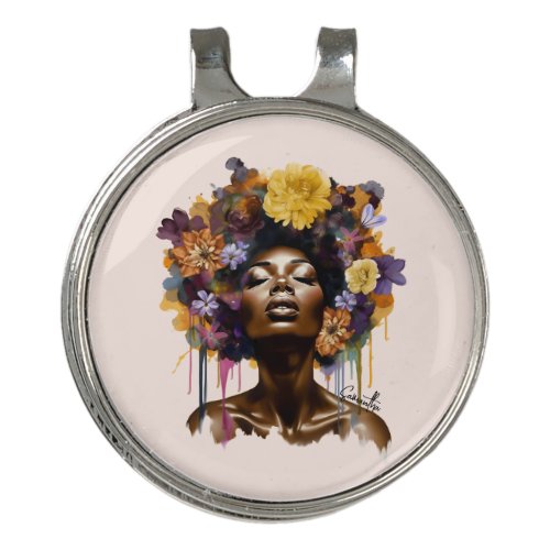 African_American Woman with Floral Afro Hair 3 Golf Hat Clip