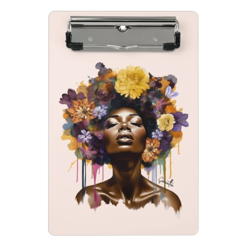 African_American Woman with Floral Afro Hair 3 Mini Clipboard