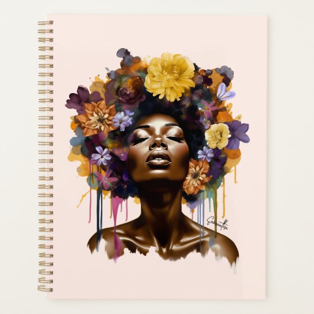 African-American Woman with Floral Afro Hair (3) Planner (Front)