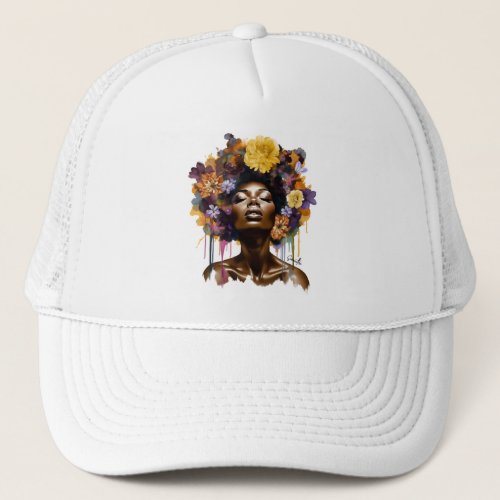 African_American Woman with Floral Afro Hair 3 Trucker Hat