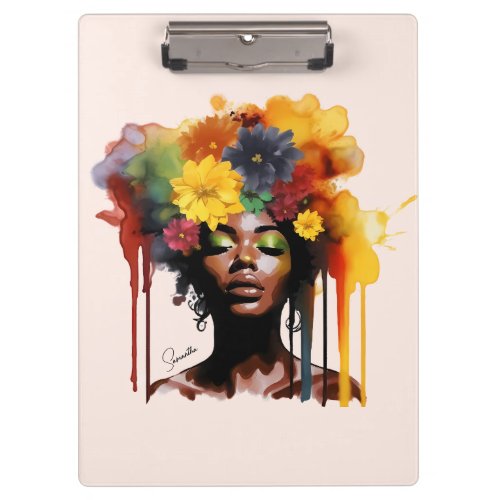 African_American Woman with Floral Afro Hair Clipboard