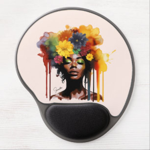 African-American Woman with Floral Afro Hair Gel Mouse Pad