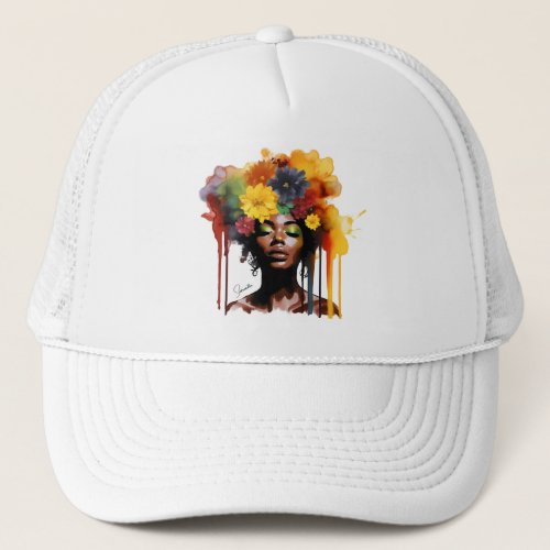 African_American Woman with Floral Afro Hair Trucker Hat