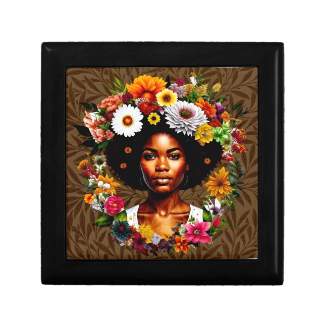 African American woman with floral crown Gift Box (Front)