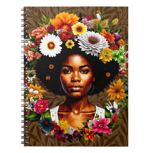 African American woman with floral crown Notebook (Front)