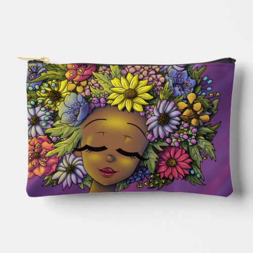 African American Woman with Flowers Accessory Pouch