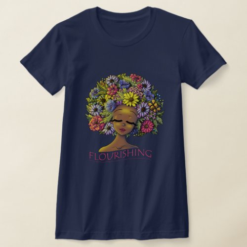 African American Woman with Flowers in Her Hair T_Shirt
