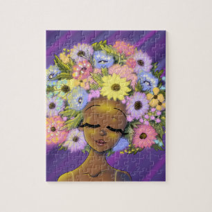 African American Woman with Flowers Jigsaw Puzzle