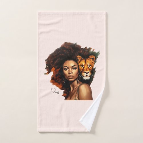 African_American Woman with Majestic Lion Bath Towel Set