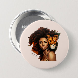 African-American Woman with Majestic Lion Button