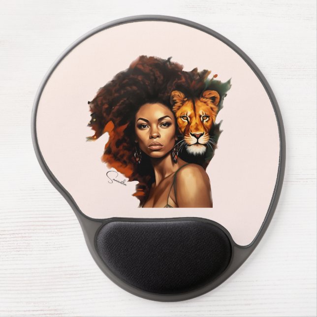 African-American Woman with Majestic Lion Gel Mouse Pad (Front)