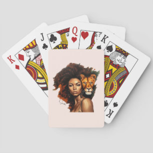 African-American Woman with Majestic Lion Poker Cards