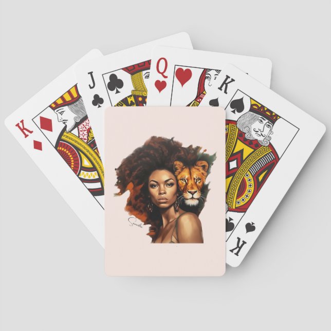 African-American Woman with Majestic Lion Poker Cards (Back)