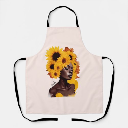 African_American Woman with Sunflower Afro Hair Apron