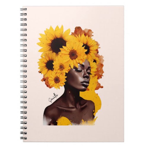 African_American Woman with Sunflower Afro Hair Notebook