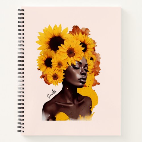 African_American Woman with Sunflower Afro Hair Notebook