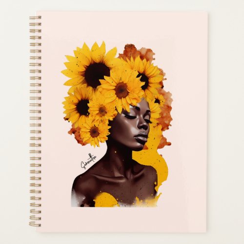 African_American Woman with Sunflower Afro Hair Planner