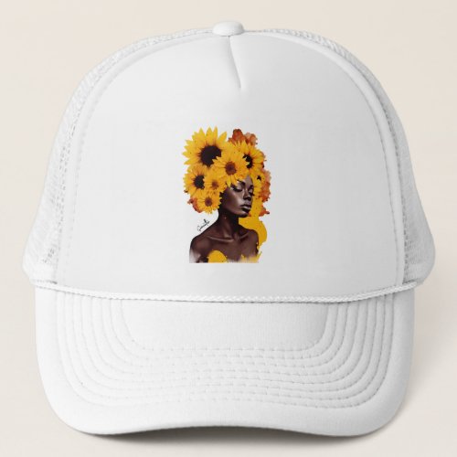 African_American Woman with Sunflower Afro Hair Trucker Hat