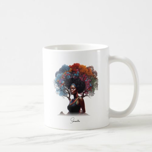 African_American Woman with Tree_Adorned Hair Coffee Mug