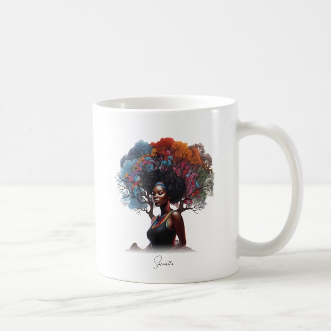 African-American Woman with Tree-Adorned Hair Coffee Mug (Right)