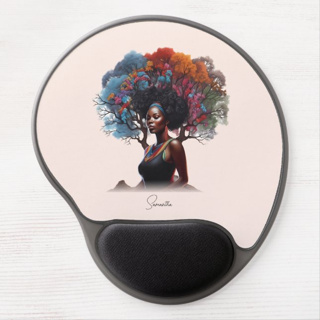 African-American Woman with Tree-Adorned Hair Gel Mouse Pad (Front)